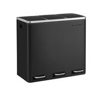 SONGMICS Kitchen Bin, 3 x 18 L Recycling Bin, 3 Compartment Rubbish Bin for Recycling and Waste, 15 Liners Included, Soft-Close Lids, Pedals, Inner Buckets, Steel, Ink Black LTB54BK