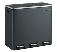 SONGMICS Kitchen Bin, 3 x 18 L Recycling Bin, 3 Compartment Rubbish Bin for Recycling and Waste, 15 Liners Included, Soft-Close Lids, Pedals, Inner Buckets, Steel, Greenish Grey LTB54GS