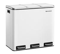 SONGMICS Kitchen Bin, 3 x 18 L Recycling Bin, 3 Compartment Rubbish Bin for Recycling and Waste, 15 Liners Included, Soft-Close Lids, Pedals, Inner Buckets, Steel, Cloud White LTB54WT