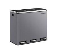 SONGMICS Kitchen Bin, 3 x 18 L Recycling Bin, 3 Compartment Rubbish Bin for Recycling and Waste, 15 Liners Included, Soft-Close Lids, Pedals, Inner Buckets, Steel, Matte Grey LTB054G01