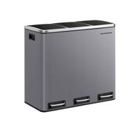 SONGMICS Kitchen Bin, 3 x 18 L Recycling Bin, 3 Compartment Rubbish Bin for Recycling and Waste, 15 Liners Included, Soft-Close Lids, Pedals, Inner B