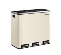 SONGMICS Kitchen Bin, 3 x 18 L Recycling Bin, 3 Compartment Rubbish Bin for Recycling, Waste, Food Scraps, 15 Liners Included, Soft-Close Lids, Pedals, Inner Buckets, Steel, Sand Beige LTB054A02