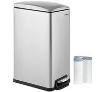 SONGMICS Kitchen Bin 48L, Slim Pedal Bin for Narrow Spaces, Rubbish and Waste Bin with Soft-Close Lid and Inner Bucket, Stainless Steel, 15 Rubbish Bags Included, Silver LTB510E48
