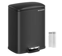 SONGMICS Kitchen Bin, 5.2-Gallon (20 L) Pedal Bin, Trash Bin, Soft-Close Lid, Stays Open, Inner Bucket, Includes 15 Rubbish Bags, Ink Black LTB543B01