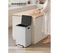 Songmics Kitchen Bin 50 L, With 15 Bin Bags, Stainless Steel, Removable Plastic Inner Bucket, With Lid, Handles, Soft Close