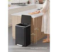 Songmics Kitchen Bin 50 L, With 15 Bin Bags, Stainless Steel, Removable Plastic Inner Bucket, With Lid, Handles, Soft Close