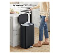 Songmics Kitchen Bin 50L, Pedal Bin For Kitchen, Rubbish Bin, Soft Close, Step-On Pedal, Steel, Inner Bucket