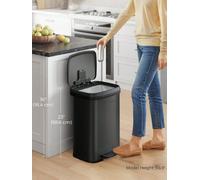 Songmics Kitchen Bin, 50L Rubbish Bin, Metal Waste Pedal Bin With Lid, Tall And Large, Black
