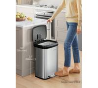 Songmics Kitchen Bin, 50L Rubbish Bin, Metal Waste Pedal Bin With Lid, Tall And Large, Silver And Black