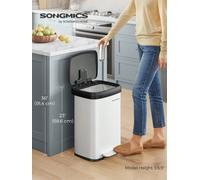 Songmics Kitchen Bin, 50L Rubbish Bin, Metal Waste Pedal Bin With Lid, Tall And Large, White And Black