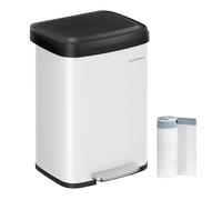 SONGMICS Kitchen Bin, 50L Rubbish Bin, Metal Waste Pedal Bin with Lid, Tall and Large, White and Black LTB530W5002