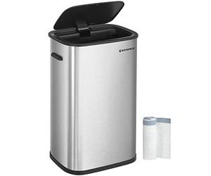 SONGMICS Kitchen Bin 50L, Sensor Bin, Automatic Rubbish Bin with Soft-Close Lid and Bag Retainer Ring, Stainless Steel Waste Bin, 15 Rubbish Bags Included, Silver LTB610E50