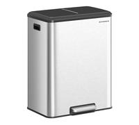 SONGMICS Kitchen Bin, 60L Stainless Steel Pedal Bin, Soft Close Lid | Dustbin, 52.5 x 37.2 x 65.8 cm, 2 Inner Buckets, Stay-Open Function for Kitchen, Silver, LTB556E01