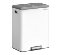 SONGMICS Kitchen Bin, 60L Steel Pedal Bin, Soft Close Lid | Dustbin, 52.5 x 37.2 x 65.8 cm, 2 Inner Buckets, Stay-Open Function for Kitchen, White, LTB556W02