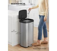 Songmics Kitchen Bin, 68L Rubbish Bin, Metal Waste Pedal Bin With Lid, Tall And Large
