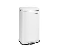 SONGMICS Kitchen Bin 8 Gallon (30 L), Pedal Rubbish Bin, Soft Close, Step-On Pedal, Steel, Inner Bucket, White LTB03WT
