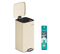 SONGMICS Kitchen Bin, 8-Gallon (30 L) Trash Bin, Stainless Steel Pedal Bin, with Inner Bucket, Soft Close and Stays Open, Sand Beige LTB593A02