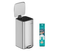SONGMICS Kitchen Bin, 8-Gallon (30 L) Trash Bin, Steel Pedal Bin, with Inner Bucket, Soft Close and Stays Open, Metallic Silver LTB593E01