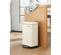 Songmics Kitchen Bin, 8 Gallon (30L) Rubbish Bin, Steel Pedal Bin With Lid And Inner Bucket, Soft Close, Cloud White