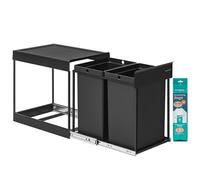 SONGMICS Kitchen Bin for Recycling and Waste, Built-in Rubbish Bin for Cabinet, 2 x 5.3 Gallon (20 L) Double Compartments, Smooth Pull-Out Design, Steel Frame, ABS Lid, Ink Black LTB951B01