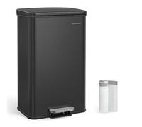 SONGMICS Kitchen Bin, Large Step Bin with Lid, 40L, Steel, Soft Close | Rubbish Bin, 40L, 15 Liner Bags Included, Ink Black, PLUSHIC Collection LTB540B4002