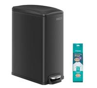 SONGMICS Kitchen Bin, Narrow Pedal Bin, Soft Close, Steel, 50 L | Slim Kitchen Bin for Small Spaces, 50 L, Ink Black, Plushic Collection, LTB510B4802