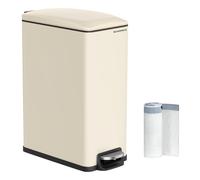 SONGMICS Kitchen Bin, Narrow Pedal Bin, Soft Close, Steel, 50 L | Slim Kitchen Bin for Small Spaces, 50 L, Pale Gold and Ink Black, Plushic Collection, LTB510A02