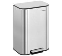 SONGMICS Kitchen Bin, Soft-Close Lid, 50L Silver Stainless Steel Bin | wide pedal bin with removable bucket, easy-clean finish and non-slip base, LTB547E01