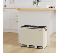 Songmics Kitchen Bin, Triple Recycling Bin, 3 Compartment Rubbish Bin For Recycling, Waste, Pedals, Steel, Sand Beige