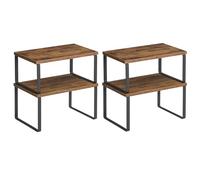 SONGMICS Kitchen Cupboard Organisers, Set of 4 Counter Storage Shelves, Stackable, Expandable Spice Racks, Metal and Engineered Wood, Black and Rustic Brown KCS021X01