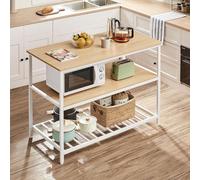 Songmics Kitchen Island With Worktop, Bakers Rack With Steel Frame, Modern Kitchen Storage Shelf, Oak And White