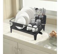 Songmics Kitchen Plate Rack, Dish Drainer With Drainboard And Cutlery Holder, Countertop Organizer, 31 X 42 X 18.5 Cm, Black