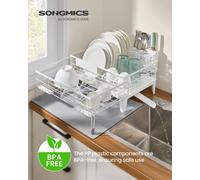 Songmics Kitchen Plate Rack, Dish Drainer With Drainboard And Cutlery Holder, Countertop Organizer, White