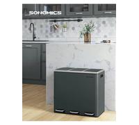 Songmics Kitchen Rubbish Bin, 3 X 18 Litres, Waste Separation System, 3 Compartments, Waste Bin, Pedal Bin, For Yellow Sack