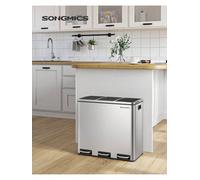 Songmics Kitchen Rubbish Bin, 3 X 18 Litres, Waste Separation System, 3 Compartments, Waste Bin, Pedal Bin, For Yellow Sack