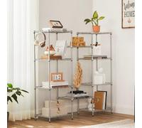 Songmics Kitchen Shelf, 5 Tier Thin Storage Shelf, 8 Hooks, Bathroom Cabinet, Height-Adjustable, Metal, For Kitchen, Silver