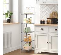 Songmics Kitchen Shelf, 5 Tier Wire Shelving Unit, Narrow Storage Rack With 4 Hooks, Bathroom Shelf With Pp Shelf Liners
