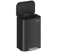 SONGMICS Kitchen Trash Can, 13-Gallon (50 L) Garbage Can with Lid, Stainless Steel, Soft Close and Stays Open, Inner Bucket, Wide Non-Slip Pedal, Ink Black ULTB547B01