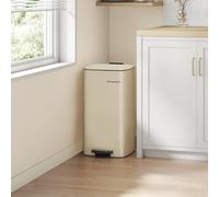 Songmics Kitchen Trash Can, Stainless Steel Pedal Bin With Inner Bucket, Soft Close Feature, And Stay-Open Design, Sand Beige