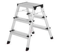 SONGMICS Ladder, 3 Step Ladder, Aluminium Ladder with 3 Non-Slip Steps, Multi-Purpose, Max. Load Capacity 150 kg, Silver Grey and Ink Black GLT23K