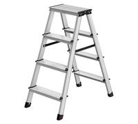 SONGMICS Ladder, 4 Step Ladder, Aluminium Ladder with 4 Non-Slip Steps, Multi-Purpose, Max. Load Capacity 150 kg, Silver Grey and Ink Black GLT014E01