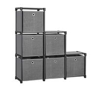 SONGMICS Ladder Storage Unit, 6 Cubes with 6 Storage Boxes, DIY Closet Organiser, Multifunctional with Modular Design, Sturdy Metal Frame, Includes Rubber Mallet, 105 x 30 x 105 cm, Black LSN66BK