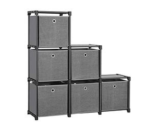 SONGMICS Ladder Storage Unit, 6 Cubes with 6 Storage Boxes, DIY Closet Organiser, Multifunctional with Modular Design, Sturdy Metal Frame, Includes Rubber Mallet, 105 x 30 x 105 cm, Black LSN66BK