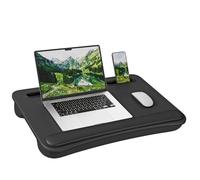 SONGMICS Lap Desk with Wrist Pad, Portable Laptop Tray, 54 x 36 x 9 cm | Cushion Lap Tray with Tablet Stand, PU Leather Couch Desk for Bed, Work from Home Essentials, Ink Black, LLD116B101