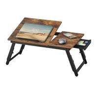 SONGMICS Laptop Desk for Bed or Sofa with Adjustable Tilting Top, Breakfast Serving Tray with Height Adjustable Folding Legs, Fits Screen Size up to 15.6 Inches, Floor Desk, Rustic Brown LLD105B01