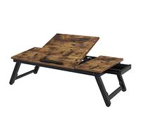 SONGMICS Laptop Desk for Bed or Sofa with Adjustable Tilting Top up to 14.3 Inches, Right-Left Handed Breakfast Serving Tray with Height Adjustable Folding Legs, Drawer, Rustic Dark Brown LLD110B01