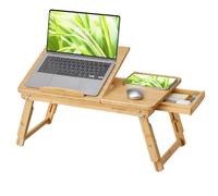 SONGMICS Laptop Table Laptop Stand Breakfast Tray Folding Legs Bed Sofa Height Adjustable for up to 15.6 inch Laptops (61-68.3) x 34.9 x (22.5-32) cm