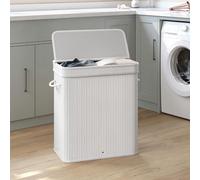 SONGMICS Large Bamboo Laundry Hamper Machine Washable Removable Basket Handles in White SONGMICS White