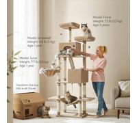 Songmics Large Cat Activity Tower, Tall Feline Condo With Scratching Posts, Caves, Hammock, Camel Brown
