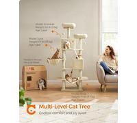 Songmics Large Cat Condo, Tall With Scratching Posts And Ramp, Multi-Level Cat Tower For Indoor Cats, Beige